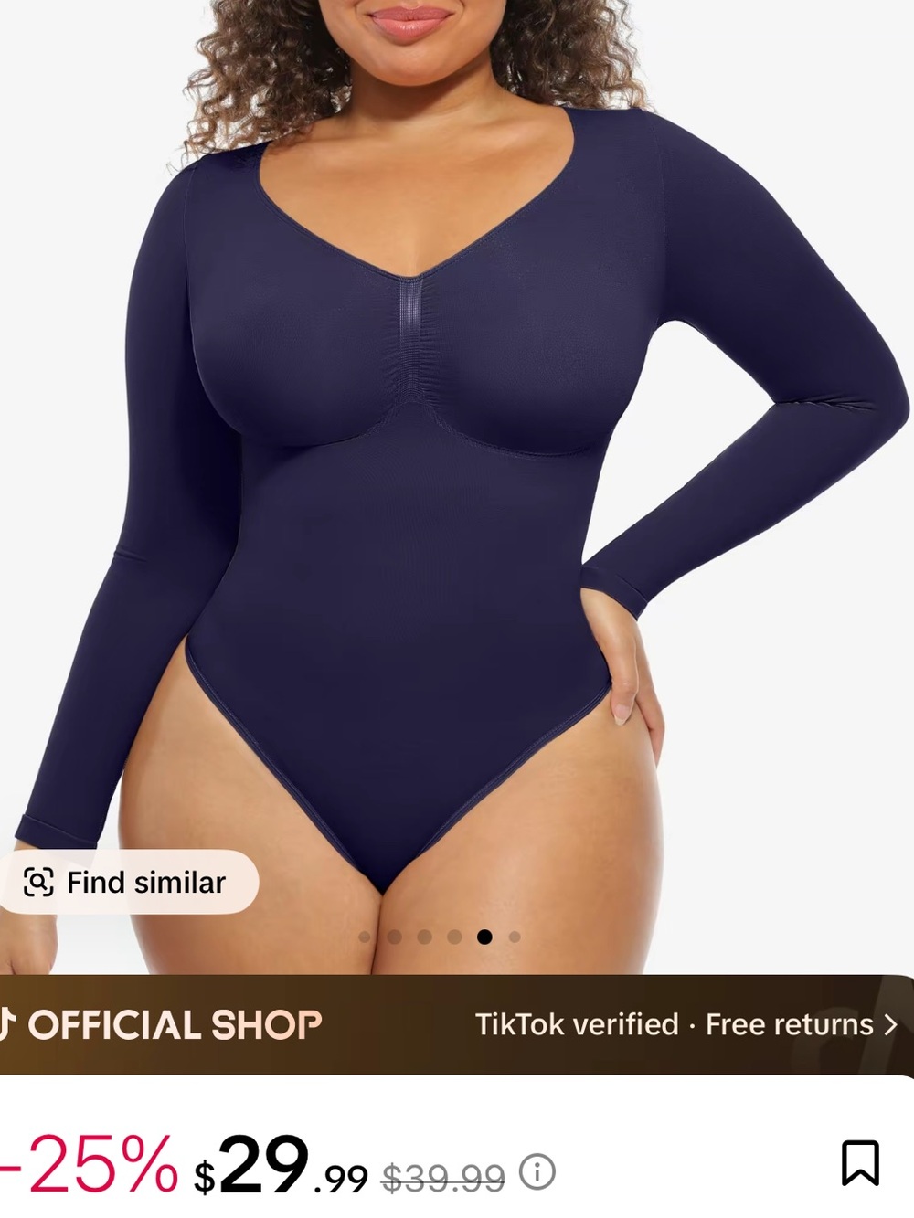 Long Sleeve Seamless V-Neck Bodysuit in Navy